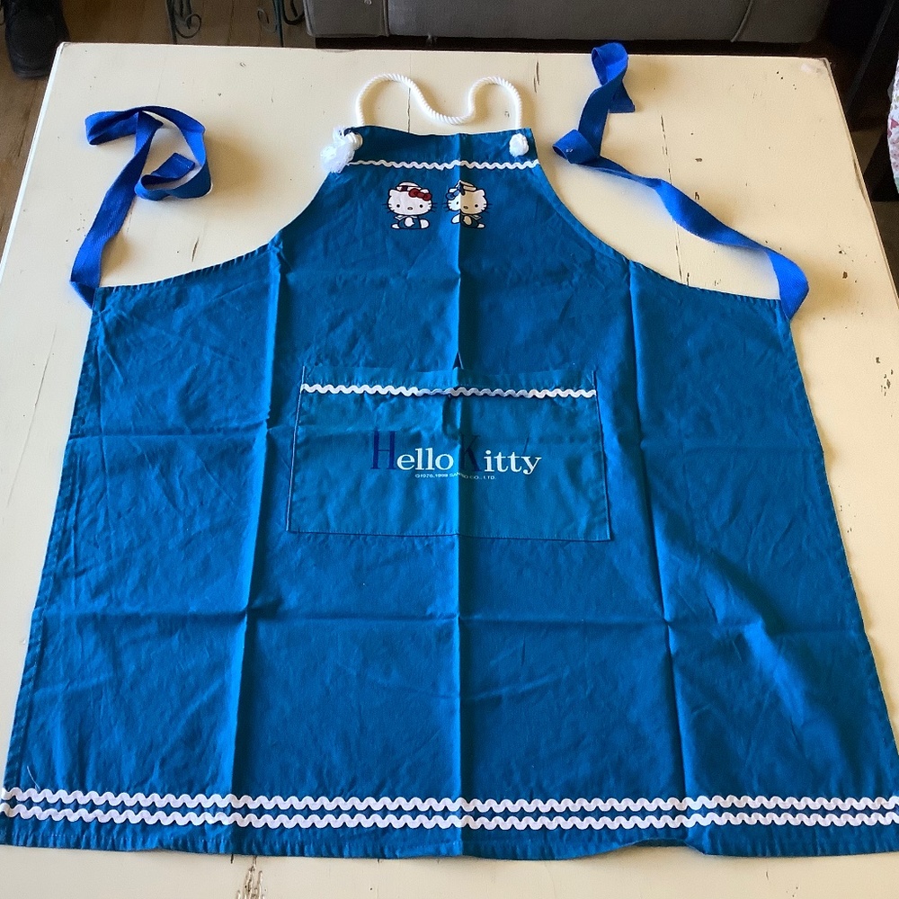 Vintage Sanrio Hello Kitty Blue Nautical Sailor theme cotton apron